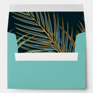 Enveloppe Plage moderne Palm Blue Gold Turquoise Mariage tro