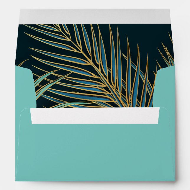 Enveloppe Plage moderne Palm Blue Gold Turquoise Mariage tro (Dos (Bas))