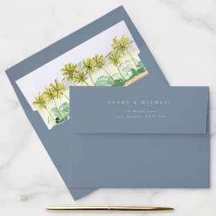 Enveloppe Plage Palm Trees Aquarelle Adresse de retour Bleu