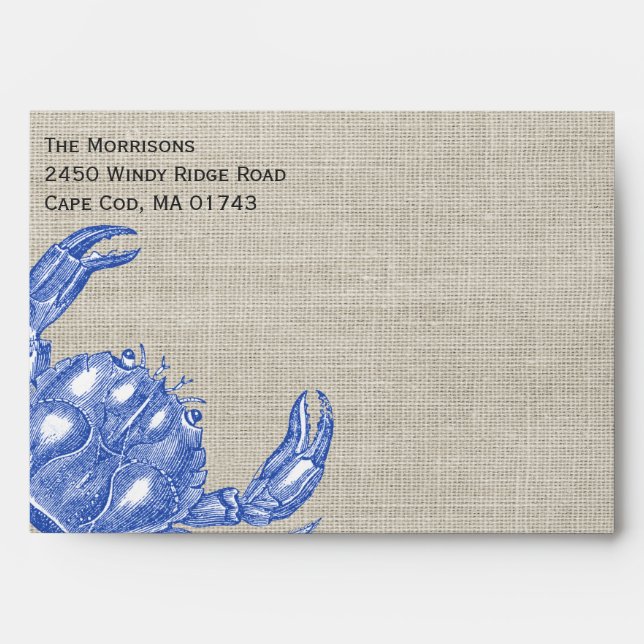 Enveloppe Plage Vintage de crabe bleu marine sur mesure (Devant)