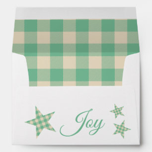 Enveloppe Plaid Green Cream Rustic Stars Monogram JOY