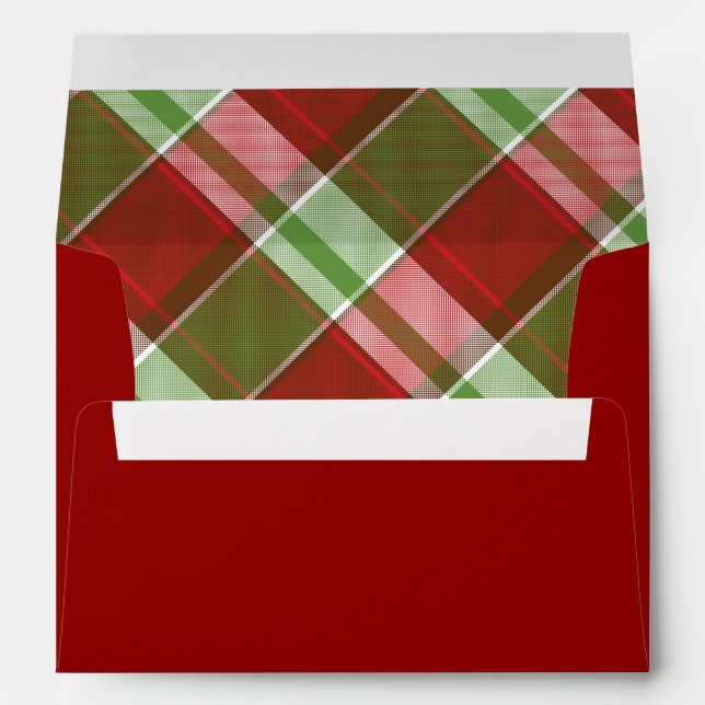 Enveloppe Plaid Poinsettias Rouge Vert Noël (Dos (Bas))