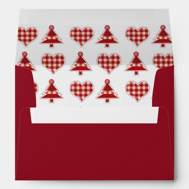 Enveloppe Plaid Red Christmas Trees and Hearts Motif (Dos (Bas))