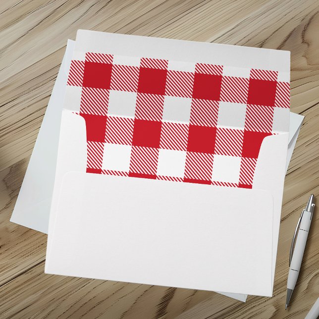 Enveloppe Plaid White Red En vichy Vérifier Russe Holiday (Red and White Interior Gingham Envelope)