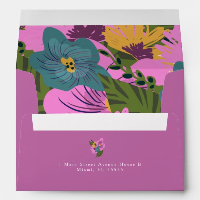 Enveloppe Plantes Florales Violettes Dessinées à la Main pou (Dos (Bas))