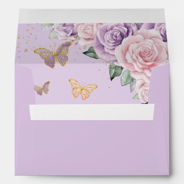 Enveloppe Plat violet Lilac rose pâle Floral Quinceañera Swe (Dos (Bas))