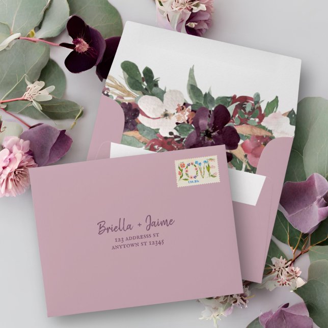 Enveloppe Plum botanique Lilac Mauve Autoadressés Mariage (Créateur téléchargé)
