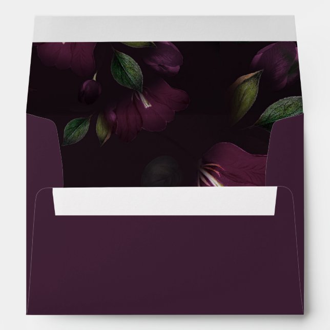 Enveloppe Plum floral foncé | Adresse de retour pré-imprimée (Dos (Bas))