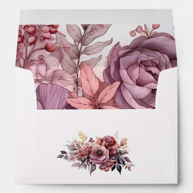 Enveloppe Plum, gris, cuivre et Rose poussiéreux Floral (Dos (Bas))
