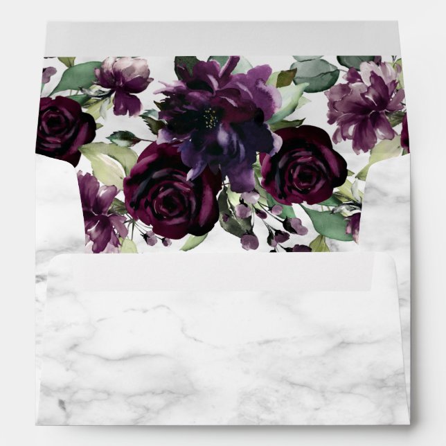 Enveloppe Plum moderne violet marbre géométrique Mariage flo (Dos (Bas))