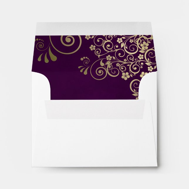 Enveloppe Plum Purple & Or Dentelle à l'intérieur Blanc Mari (Dos (Bas))