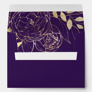 Enveloppe Plum violet & Faux Or Moderne Floral Mariage
