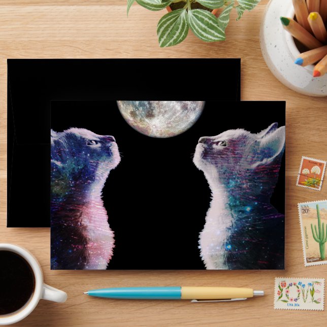Enveloppe PN 38 Chats regardez l'enveloppe de la lune (Desk)