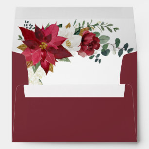 Enveloppe Poinsettia Bourgogne Rouge Or Blanc Floral Mariage