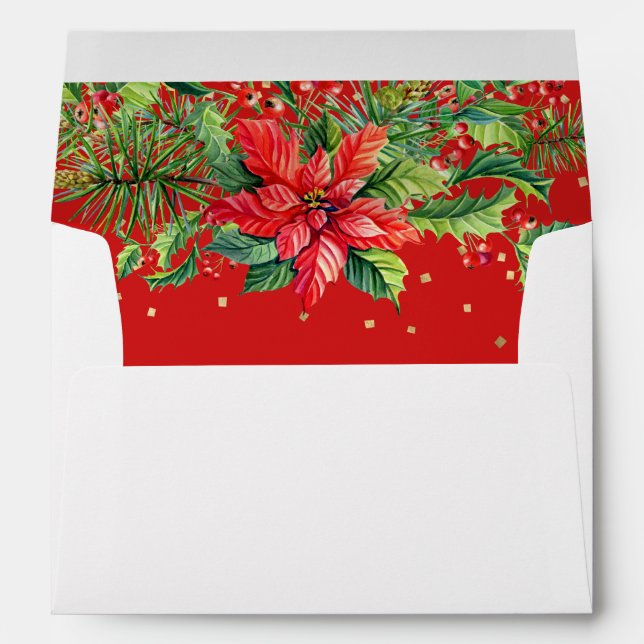 Enveloppe Poinsettia Confetti Adresse de retour (Dos (Bas))