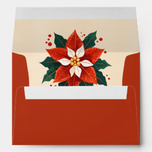 Enveloppe Poinsettia verte et orange funky