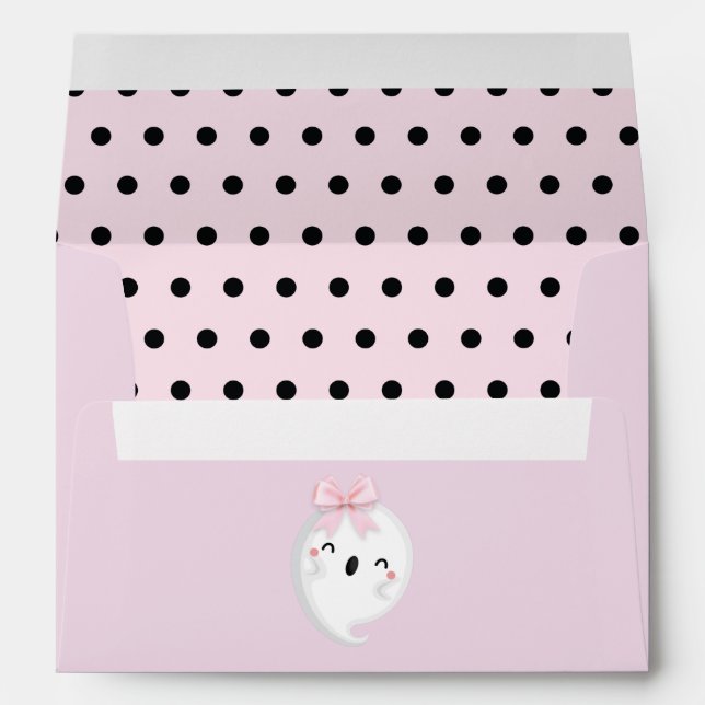 Enveloppe Point de Polka rose noire pour fille d'Halloween (Dos (Bas))