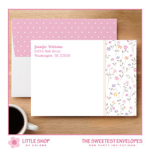 Enveloppe Pointe Polka Rose Floral Personnalisable