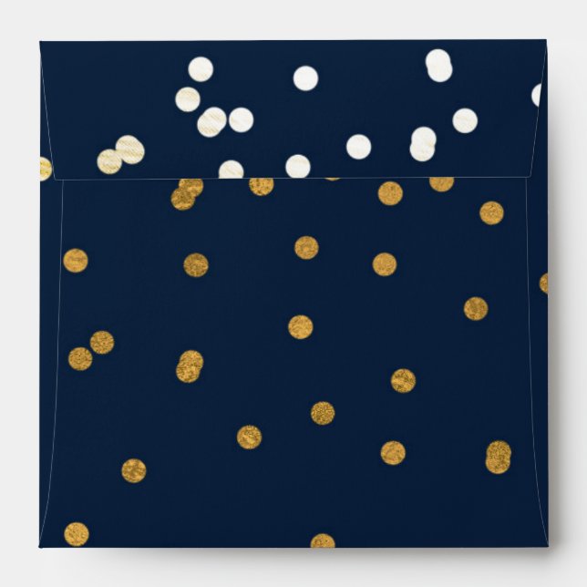 Enveloppe Points Confetti Bleu & Or brillants Chic Moderne (Dos (Haut rabat))