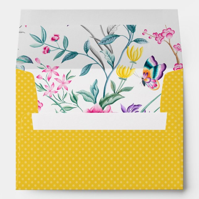 Enveloppe Points jaune vif avec Chinoiserie Floral (Dos (Bas))