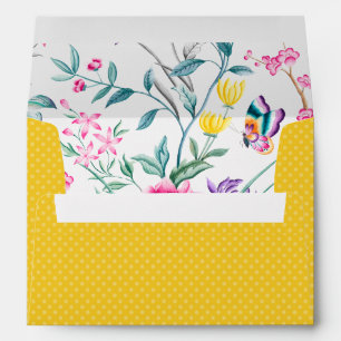 Enveloppe Points Jaunes Brillants avec Fleur Chinoiserie