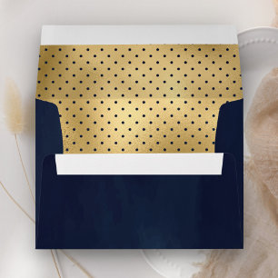 Enveloppe Points noirs en feuille d'or fausse bleu marine
