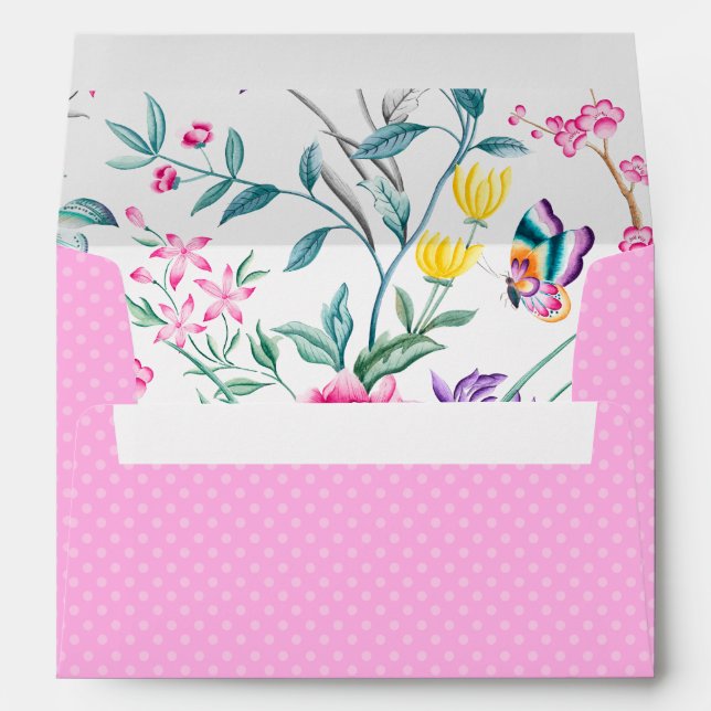 Enveloppe Points roses avec Chinoiserie Floral Liner (Dos (Bas))