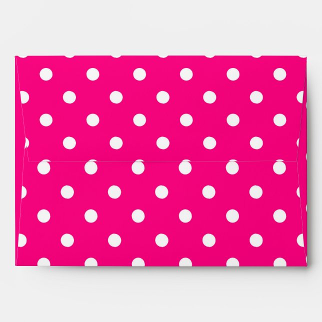 Enveloppe Pois blanc médium sur rose chaud (Dos (Haut rabat))