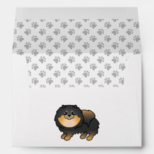 Enveloppe Pomeranian noir et feu, Chien de dessin animé mign