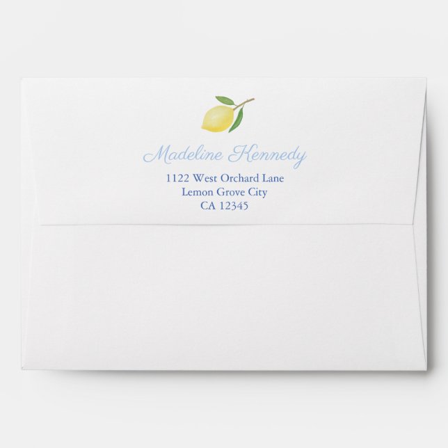Enveloppe Positano Lemons Pale Blue Accents Adresse de retou (Dos (Haut rabat))