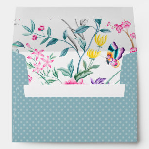 Enveloppe Pots Aqua et fleurs Chinoiserie