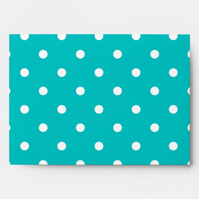 Enveloppe Pots blancs, Motif Polka Dot Turquoise. (Devant)