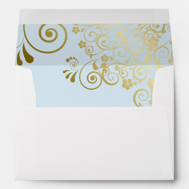 Enveloppe Poudre de dentelle dorée Bleu à l'intérieur Elégan (Dos (Bas))