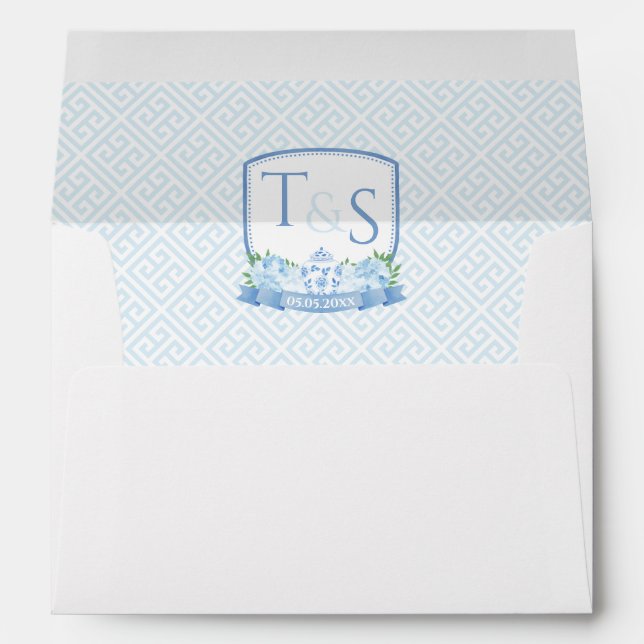 Enveloppe Preppy Hydrangea Mariage Crest Adresse de retour (Dos (Bas))