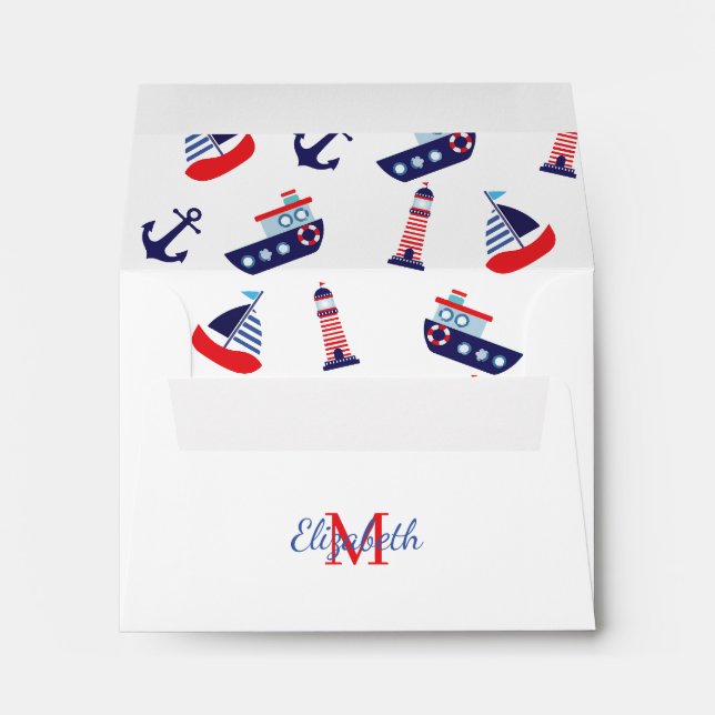 Enveloppe Preppy Nautical Sailboats Monogram (Dos (Bas))