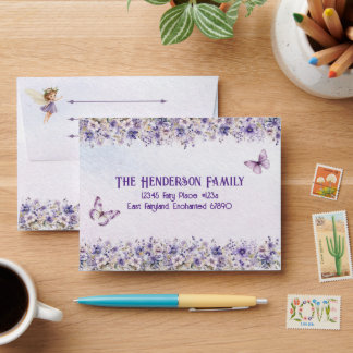 Enveloppe Purple Fairy Watercolor Floral Return Address 