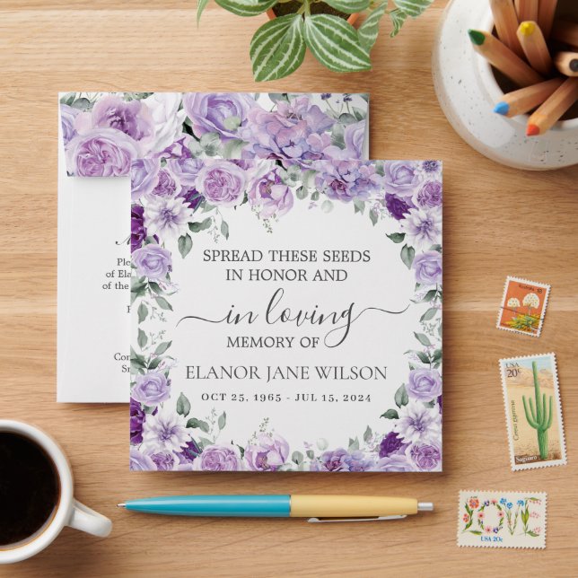 Enveloppe Purple Lilac Floral Mémorial Funeral semence Packe (Desk)