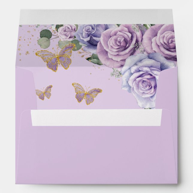 Enveloppe Purple Lilac Floral Quinceañera Sweet 16 Papillon (Dos (Bas))