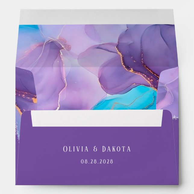 Enveloppe Purple Turquoise Éthérée d'alcool Mariage d'âge d' (Dos (Bas))