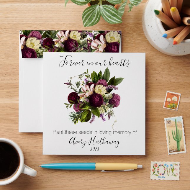 Enveloppe Purple vert Floral Memorial semence Packet Envelo (Desk)