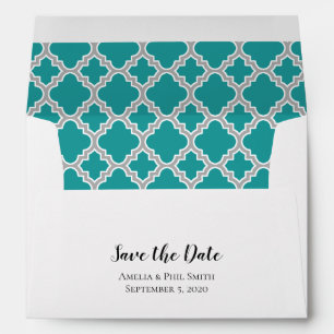 Enveloppe Quatrefoil turquoise Gris Bleu Enregistrer La Date