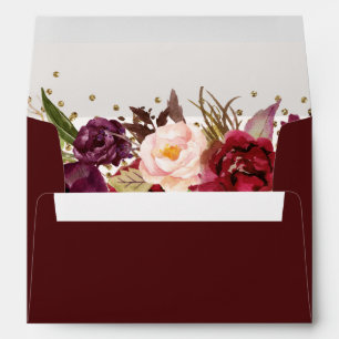 Enveloppe Quinceanera Bourgogne Or fleuri Éperche