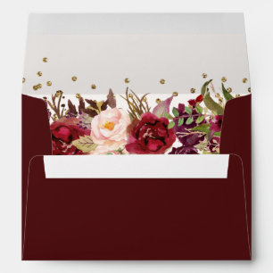 Enveloppe Quinceanera Bourgogne Or fleuri Éperche