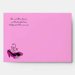 Enveloppe Quinceanera de talons roses chauds