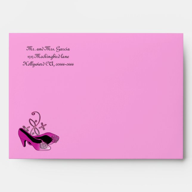 Enveloppe Quinceanera de talons roses chauds (Devant)