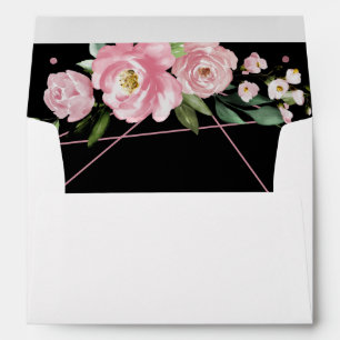 Enveloppe Quinceanera Rose Gold Feuille Noir Rose Floral