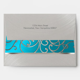 Enveloppe Quinceanera Tourquoise Bleu Silver Fils