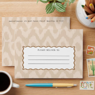 Enveloppe Quirky Natural Beige Ogee Motif Wavy Line Étiquett