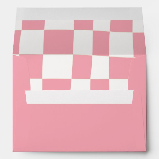Enveloppe Quirky Retro Blush Pink Blanc Checkerboard (Dos (Bas))
