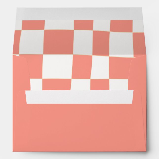Enveloppe Quirky Retro Peach Orange White Checkerboard (Dos (Bas))